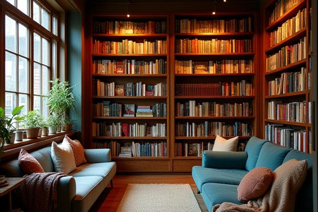 Kinuya書店の書籍が並べられた居心地の良いインテリア