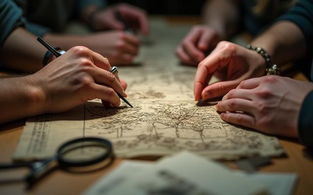 テキスタイル修復セミナーで古い布地を調査する参加者